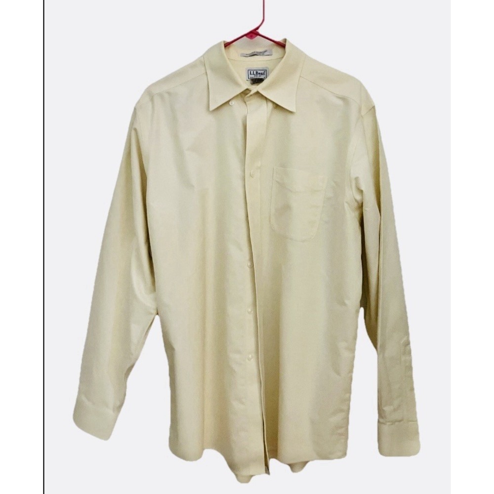 LL Bean Shirt Mens 16‎ Long Sleeve Button Front Yellow Pocket wrinkle resistant